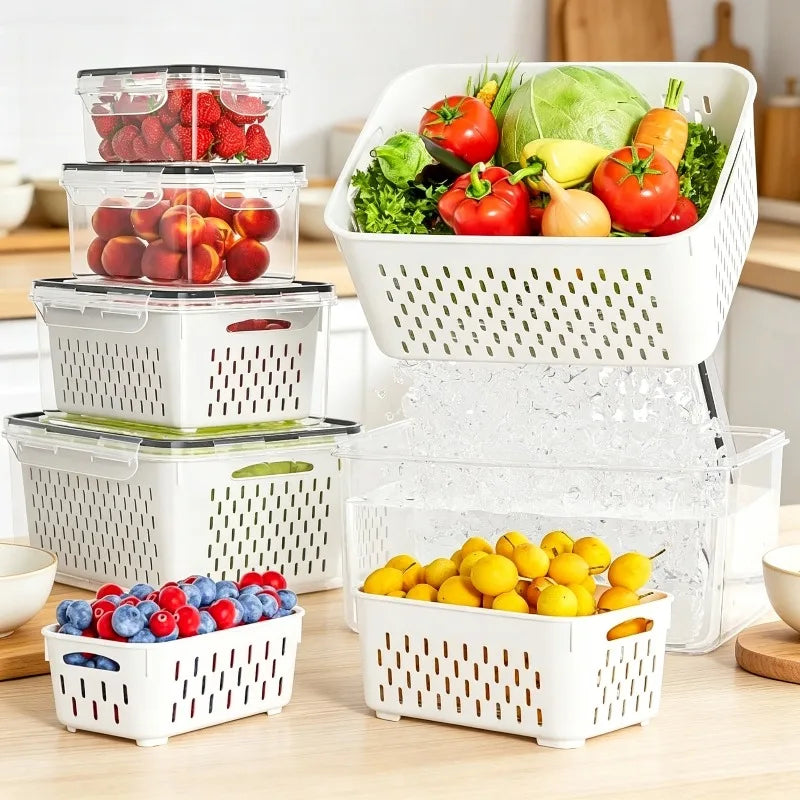 Clear Fresh-Keeper Box – Drain Basket for Veggies & Fruits!