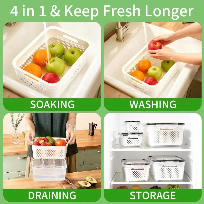 Clear Fresh-Keeper Box – Drain Basket for Veggies & Fruits!